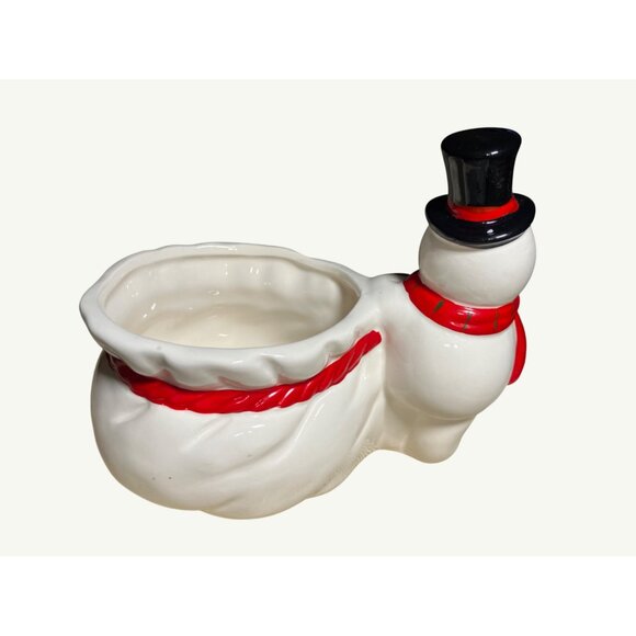 Vintage Christmas Snowman Ceramic Candy Dish Bowl  Planter Trinket Holder - Picture 8 of 13